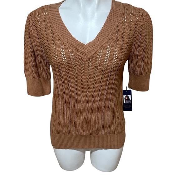 RACHEL Rachel Roy Brown V-Neck top - Picture 1 of 9